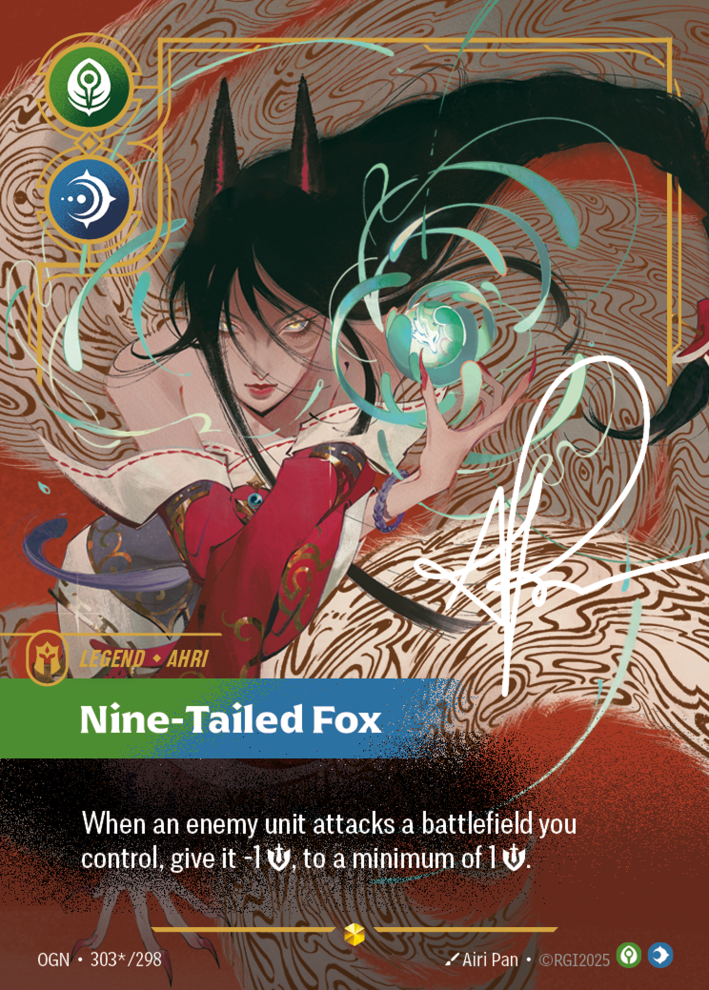 Ahri - Nine-Tailed Fox - OGN 303★/298 Signature Chinese Version