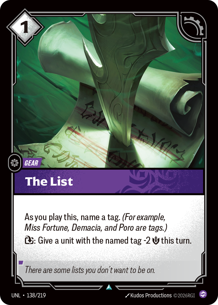 The List UNL 138/219 Chinese Version